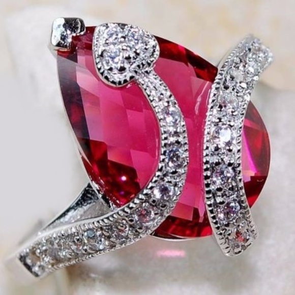 Jewelry | 4ct Natural Ruby With White Topaz Ring Silver 925 | Poshmark